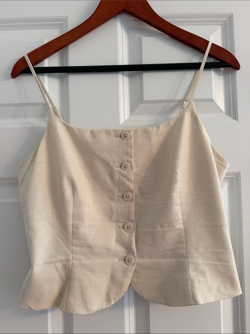A New Day Cream Button Front Smocked Back Top Size Small